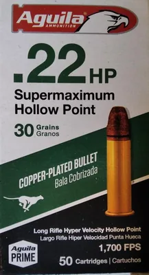 Balas Aguila Supermaximum 22 LR 30gr HP Copper Plated x50
