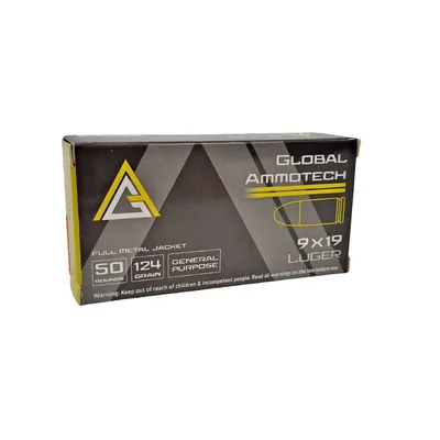 Balas Global Ammotech 9mm 124gr FMJ x50