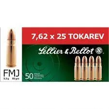 Balas Sellier & Bellot 7.62×25 85gr FMJ x25