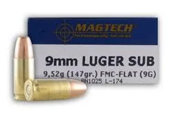 Balas Magtech 9mm Subsonic 147gr FMJ Flat x50